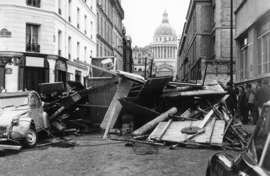Barricade on rue d'Ulm, in front of the École normale supérieur, May 1968.
